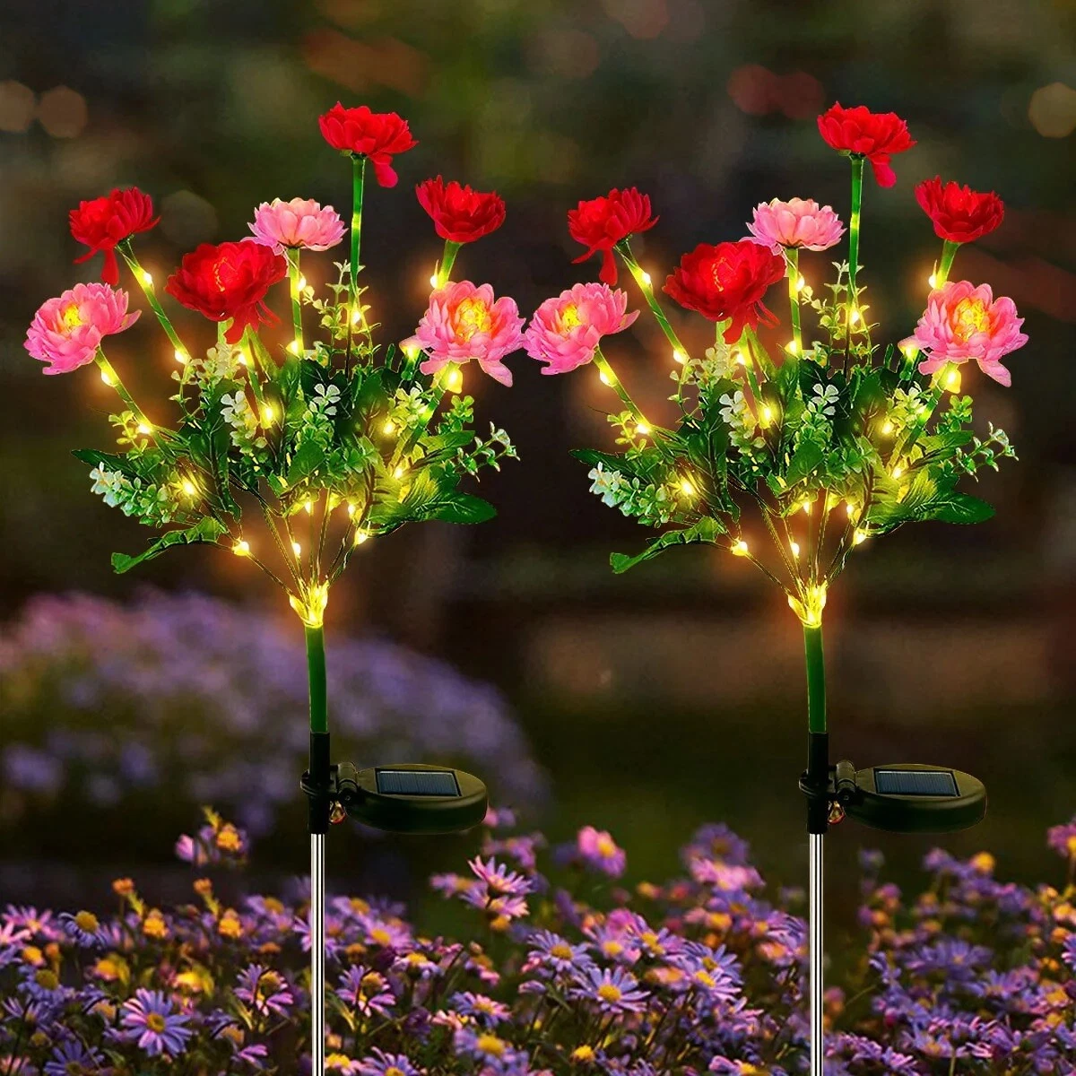 2Pack Outdoor Solar Flower Lights Garden Decor Patio Yard Landscape Lawn Lamp