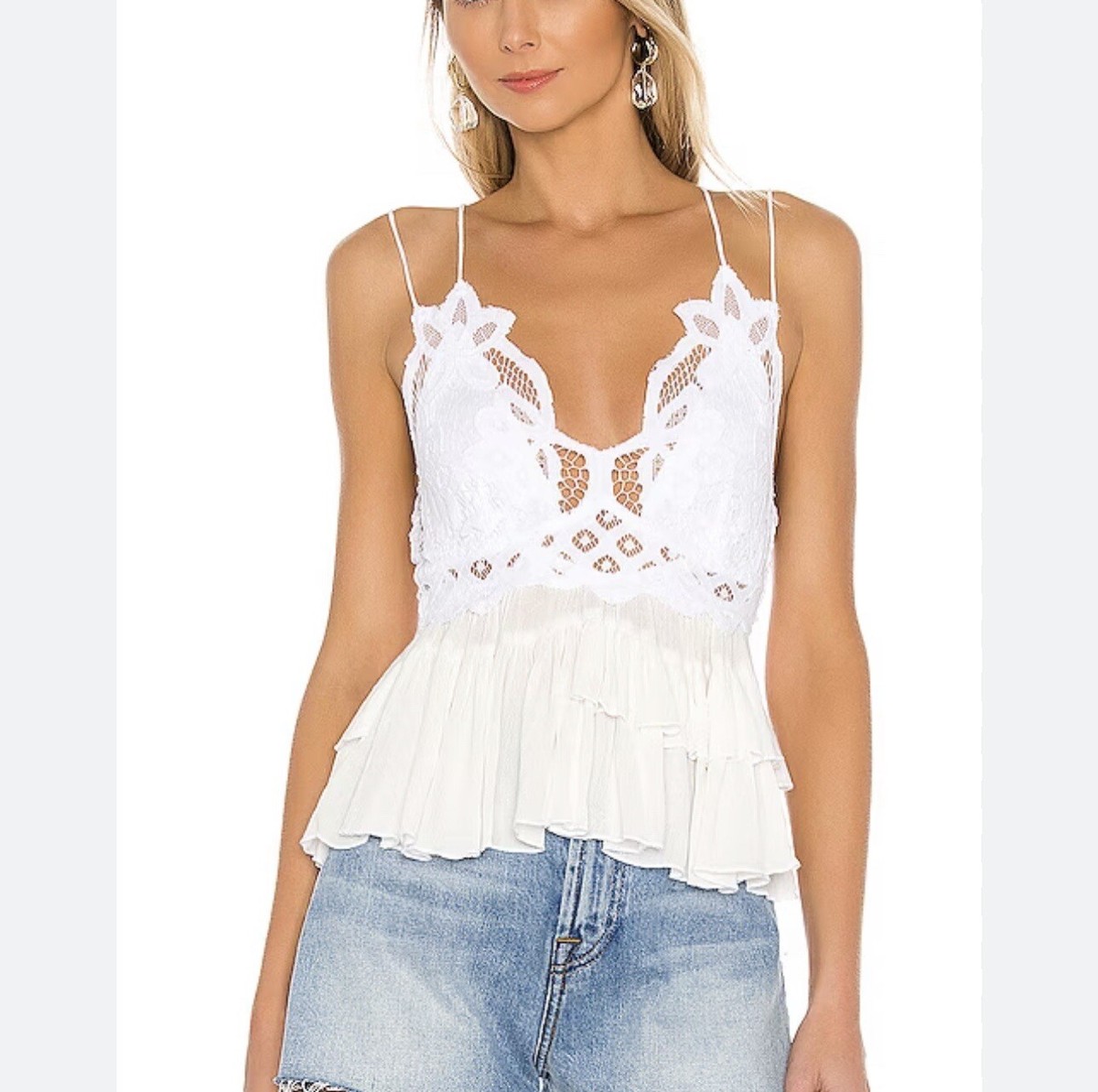 Free People Intimately Adella Cami Tank Top White Ruffle XS, S, M