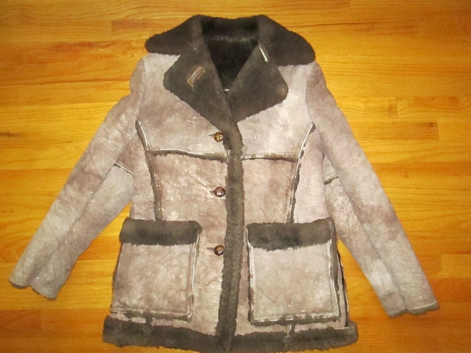 SCHOTT De Colección Años 70 80 Gamuza Sherpa Chaqueta Piel de Oveja Cuero Abrigo Ranchero Dama Talla 12 Foto 4 de 4
