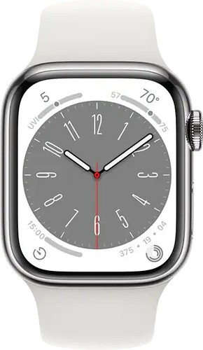 Apple Watch Series 8 41 mm Silver Stainless Steel Case + White Sport Band