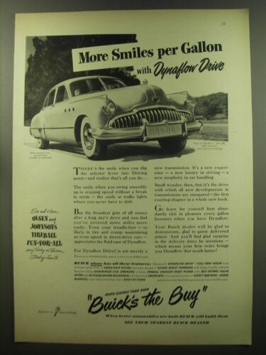 1949 Buick Car Ad - More smiles per gallon with Dynaflow drive - Afbeelding 1 van 1