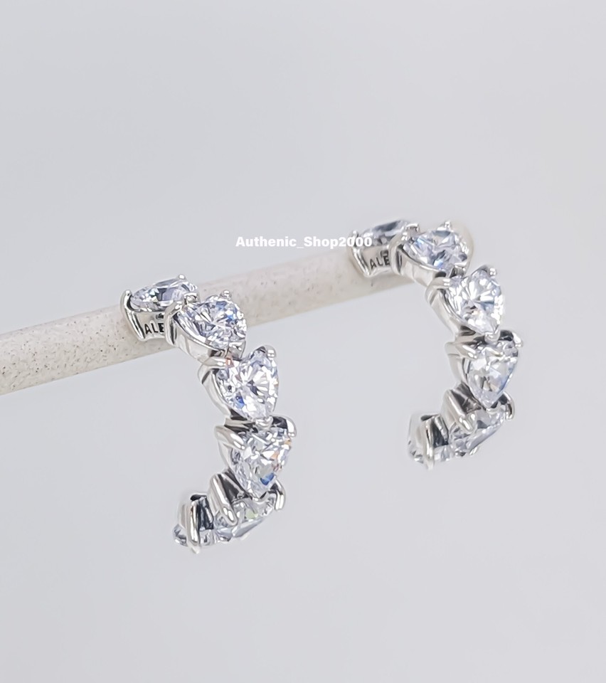 New 100% Authentic PANDORA 925 Ale Sparkling Hearts Open Hoop Earrings ...