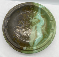 Mid Century Art Pottery Green Drip Glaze Italy Ashtray