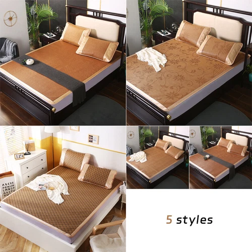 Summer Sleeping Rattan Bed Mat Foldable Nature Bamboo Cool Bed Mat +Pillowcase - Picture 3 of 29