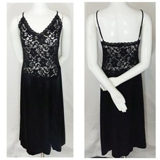 Sensara Sheer Black Lace Satin Long Nightgown L