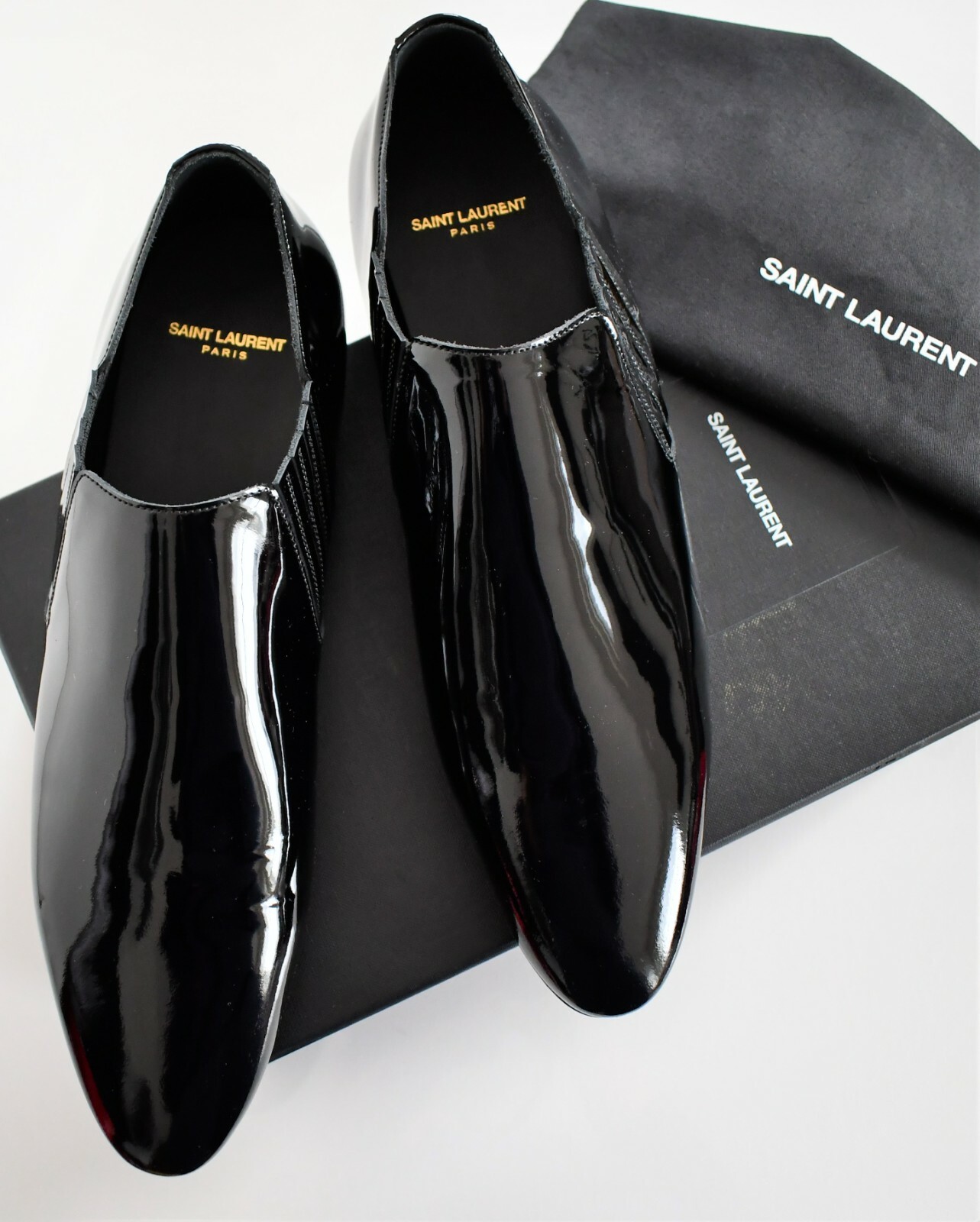 ️ SAINT LAURENT CONNOR 10 stivali chelsea in pelle verniciata nera EU 44 5 US 11 5