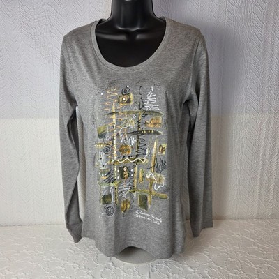 James & Nicholson Art to Wear Long-Sleeved T-Shirt Women's Sz M Heather Gray