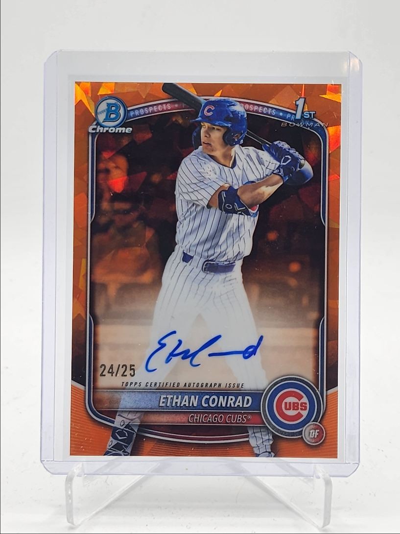 ETHAN CONRAD 2025 BOWMAN CHROME DRAFT SAPPHIRE 1ST ORANGE AUTO /25 Q6252