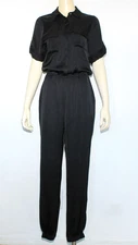 NWT Olivaceous Glitter Black Satin One Piece Jumpsuit Romper 4 Pockets Sz M $94