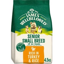 4.5kg James Wellbeloved Senior Small Breed Complete Dry Dog Food Turkey & Rice 6.70 per kilo