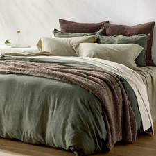 Full/Queen Heavyweight Linen Blend Duvet Cover and Sham Set Olive Green -