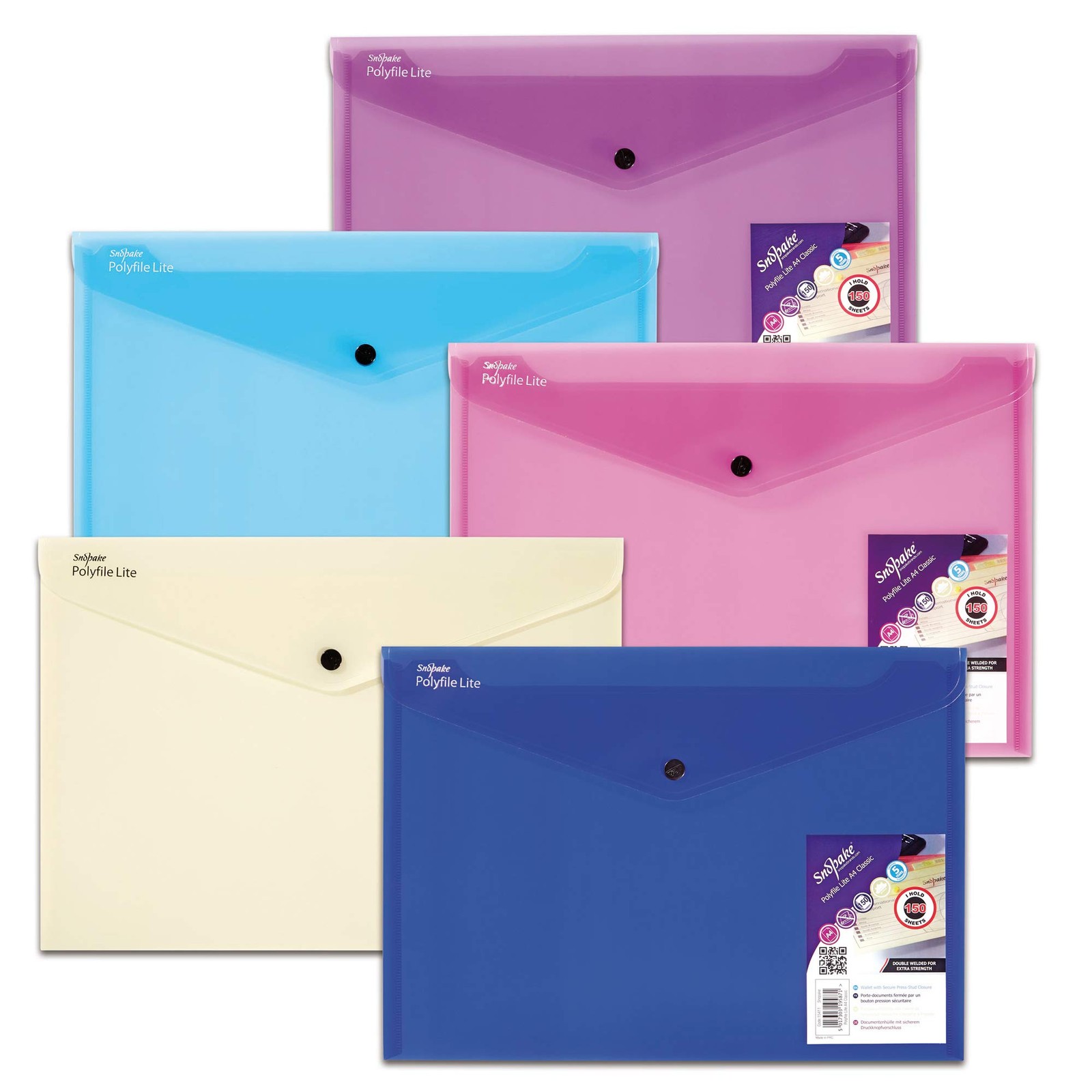 Snopake A4 Polyfile Lite Popper Wallet   Lite Assorted  Ref: 15411 Assorted Colo