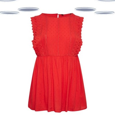 Ex Women's Plus Size Crinkle Peplum Top in Red (Defect)