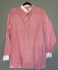 Red White Check Long Sleeve Reenactment Shirt With White Collar and Cuffs Large