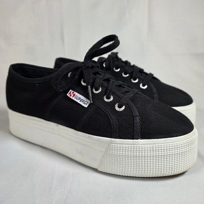 Superga 2790 Linea Platform Sneakers Black Canvas Womens Size 38 US 7.5