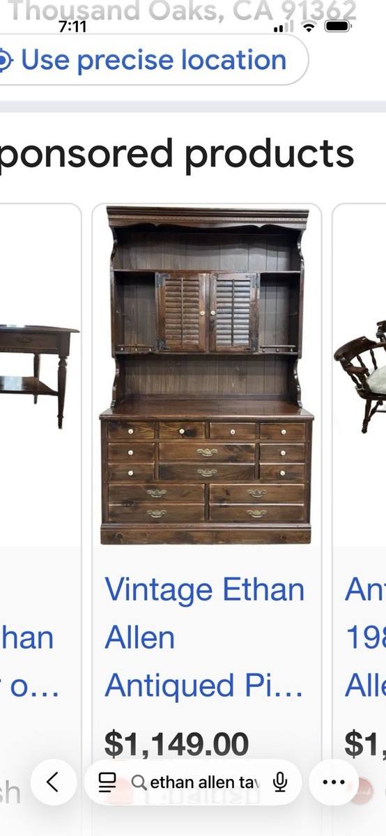 Ethan Allen Dark Old Tavern Pine China Hutch Cabinet Cupboard 1776