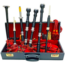 Black Scottish Highland Bagpipes Royal Stewart Full Silver Mounts With Hard Case