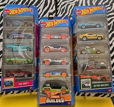 HOTWHEELS  5 DRIFT,  5 TRACK BUILDER, and 5 RETRO RACERS