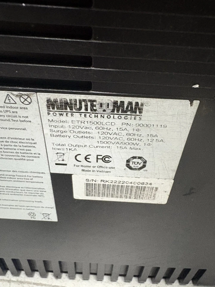 Minuteman ETR1500LCD  900W Battery Backup Power Supply -used - Image 3 of 4