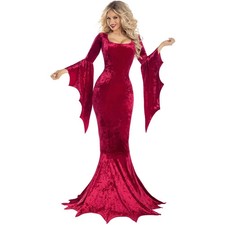 Halloween Bat Witch Ghost Costume Long Dress Performance Wear
