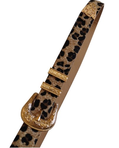 Charlotte Russo Belt Woman's M/L Animal Print Gold Hardware Western Cowgirl