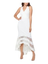 XSCAPE Womens White Zippered Sleeveless V Neck Midi Evening Mermaid Dress 2