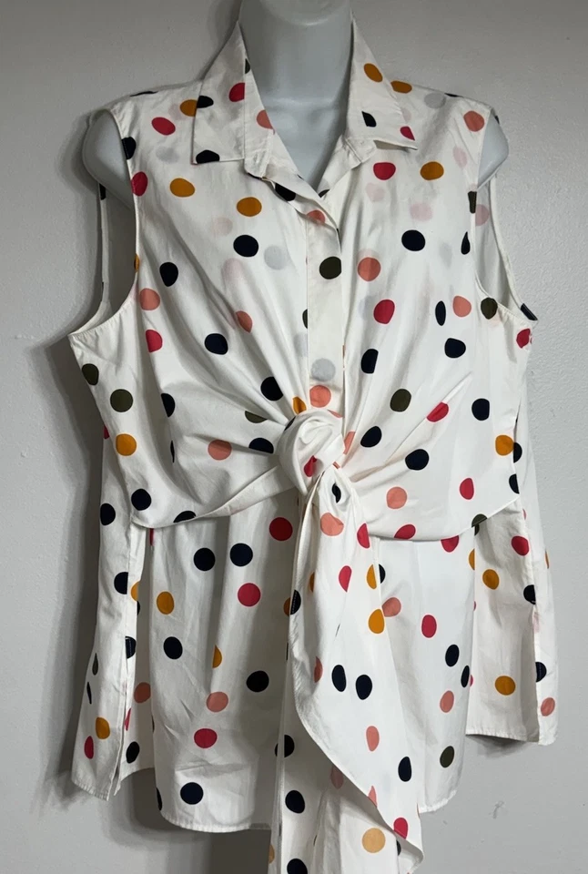 Blusa Akris Punto para mujer talla 16 sin mangas a lunares atar botones Foto 3 de 4