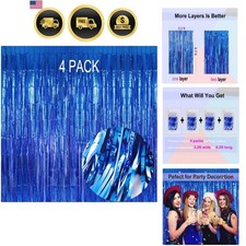 Blue Foil Fringe Curtain- 4 Pack of 3.2x8.2ft Blue Streamers Backdrop Curtain...