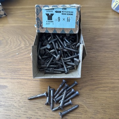 9x1 1/4  Schlitz Stahl C sunk Nettlefolds Holzschrauben VINTAGE NEU X 12 Stück