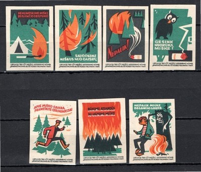 MATCHBOX ETIKETTEN LITAUEN - Waldbrandschutz, 7er Set, Startas - **