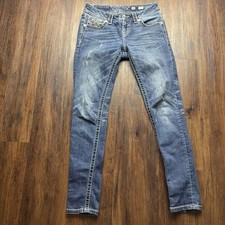 Miss Me Signature Skinny Jeans Embellished Pockets Distressed Dark Wash Size 26