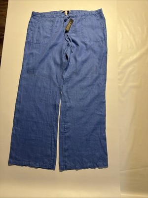 Victoria s Secret NWT 100% Flax Linen Drawstring Wide Leg Pants Blue Sz 14