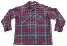 Rare VTG PENDLETON Ombre Shadow Plaid Button Front Flannel Shirt 80s 90s Red L