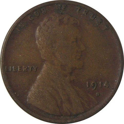1914 S Lincoln Wheat Cent F Fine Penny 1c Coin SKU:I25313