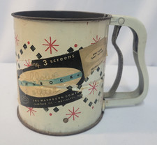Vintage Androck 3 Screen Flour Sifter Hand-I-Sift Aqua Atomic Starburst LABEL