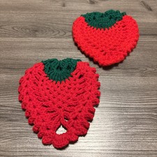 Strawberry Crochet Vintage Red Wall Trivets Hot Pad Potholder Granny Cottage