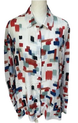 ROSETTA GETTY Scribble Print Patch Button Up Blouse Size 8