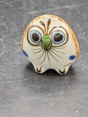 Tonala Mexican Pottery Owl Handpainted Figurine 2''
