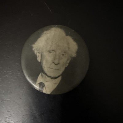 Bertrand Russell 1 3/4'' Pin Back Button B/W VTG Sandy Val Graphics