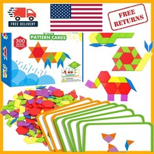 Engaging 300 PCS Wooden Tangram Blocks with 24 Design Cards Storage Bag