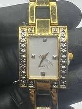 Vintage Haband Women’s Gold Tone Rectangular Quartz Watch W/ Rhinestones
