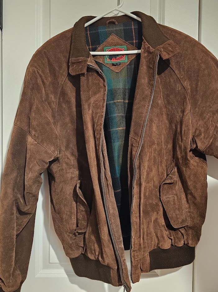 Vintage Boston Traders Genuine Leather Bomber Jacket Brown Plaid Lined Men’s L