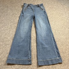 American Eagle Super Stretch Wide Leg Jeans Womens 10 Distressed Pocket Buttons