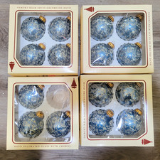 15 Vintage Christmas by Krebs Blue Glass Ball Ornaments Glitter