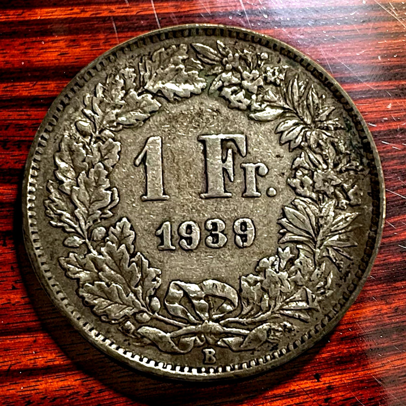 1939-B   83.5%  SILVER Switzerland 1 Franc Swiss World Coin Helvetia Lot D1-194