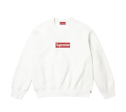 Sweat BOGO col rond lavé logo Supreme Box blanc taille S rare logo boîte