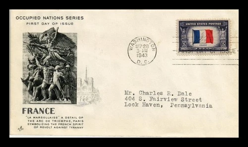 DR JIM STAMPS US COVER FRANCE OCCUPIED NATIONS FDC SCOTT 915 ARTCRAFT