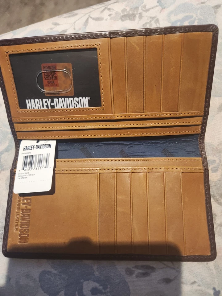 Cartera de cuero marrón plegable Harley Davidson para hombre nueva con etiquetas Foto 4 de 4