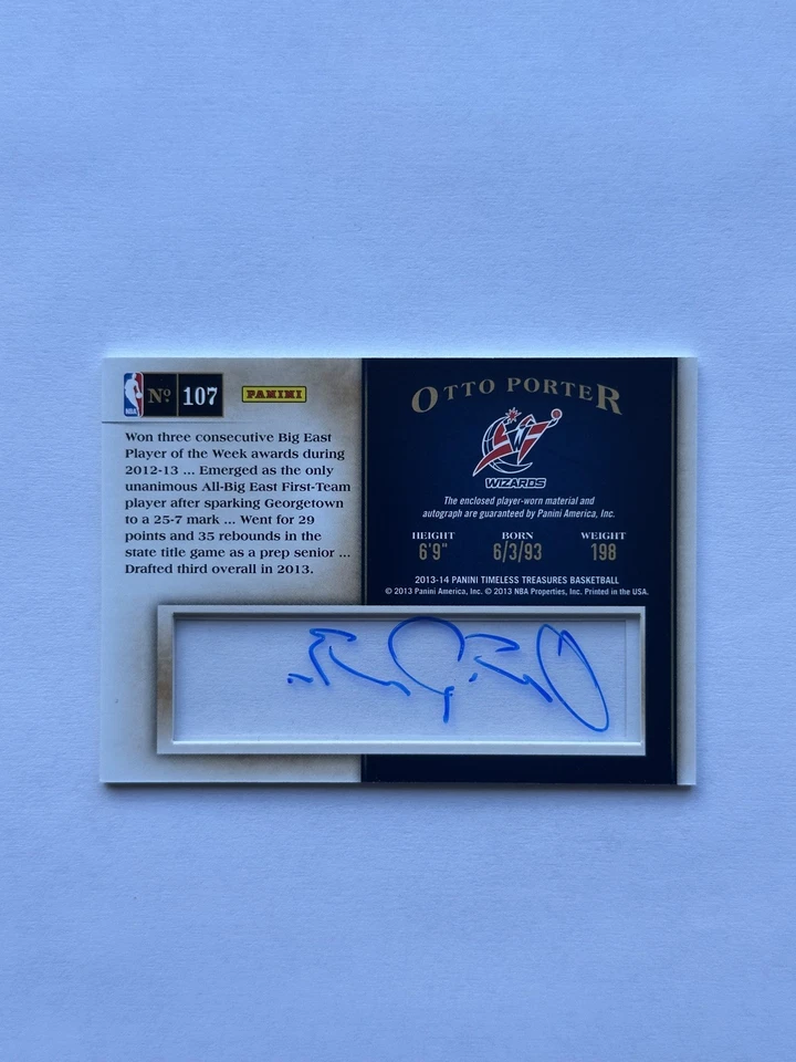 2013-14 Panini Timeless Treasures Otto Porter #107 Rookie Auto Jersey Relic RC - Image 3 of 4