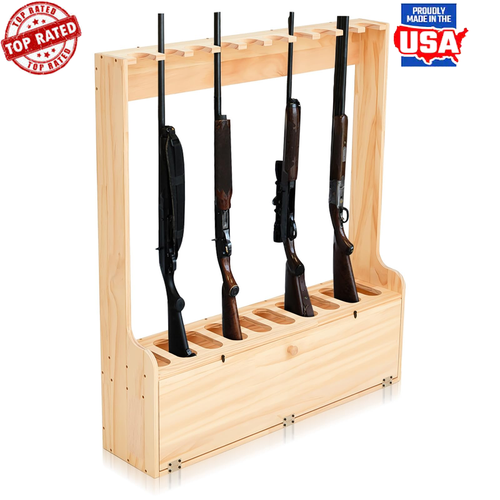 Solid Pine Gun Rack with Storage Display Standing Rifle Shotgun | eBay